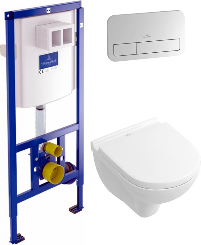 Комплект 3 в 1 Унитаз подвесной Villeroy & Boch O.Novo O.novo 5688HR01 + Кнопка Viconnect 9224 9069 + Инсталляция 9224 6100