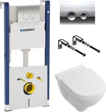 Комплект  Система инсталляции для унитазов Geberit Duofix Delta 458.124.21.1 3 в 1 с кнопкой смыва + Унитаз подвесной Villeroy & Boch O.Novo 5660HR01