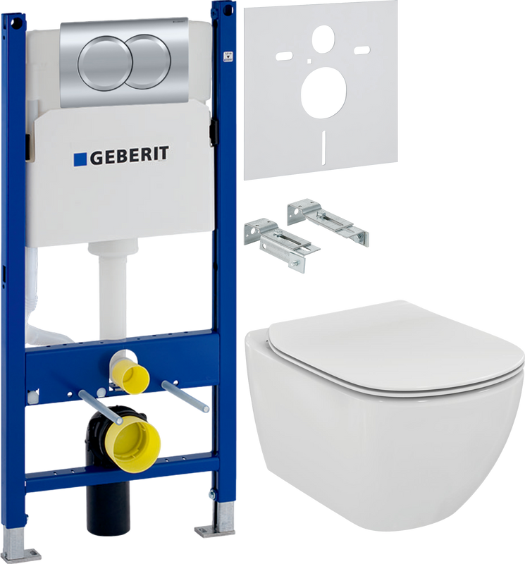 Комплект 3 в 1 Унитаз подвесной Ideal Standard Tesi T354601 + Инсталляция с кнопкой Geberit Duofix Delta 458.149.21.1 + Звукоизоляция 156.050.00.1