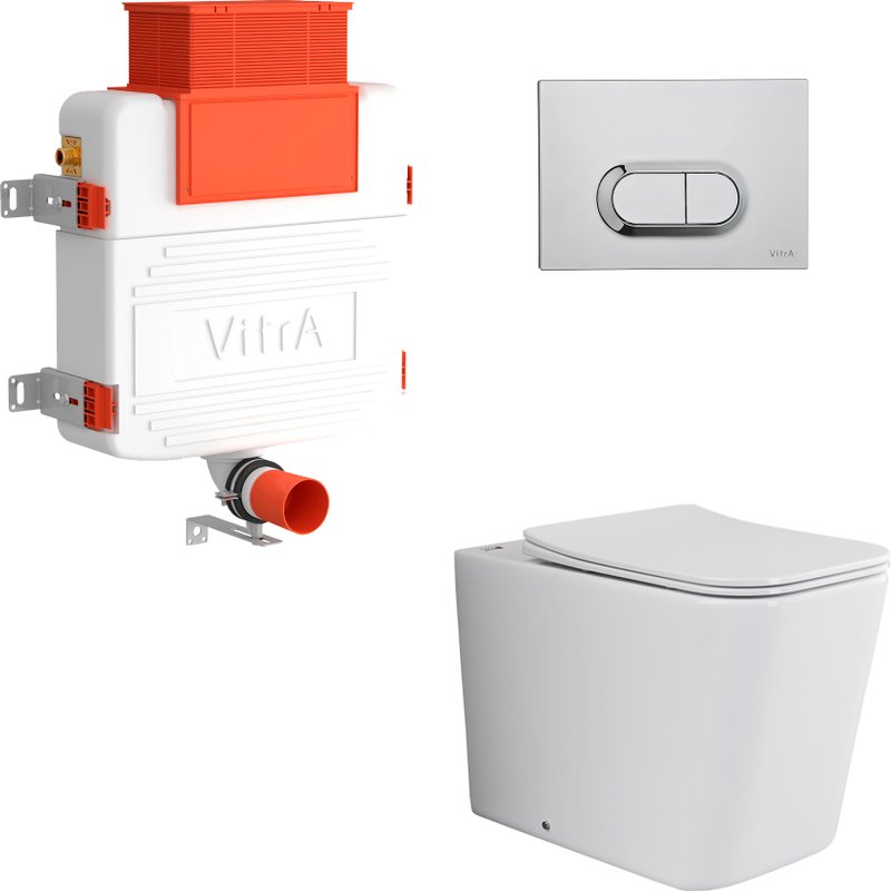 Комплект 3 в 1 Унитаз приставной Ceramicanova Cubic Rimless CN1809 + Кнопка VitrA 740-0940 + Бачок 761-1740-01