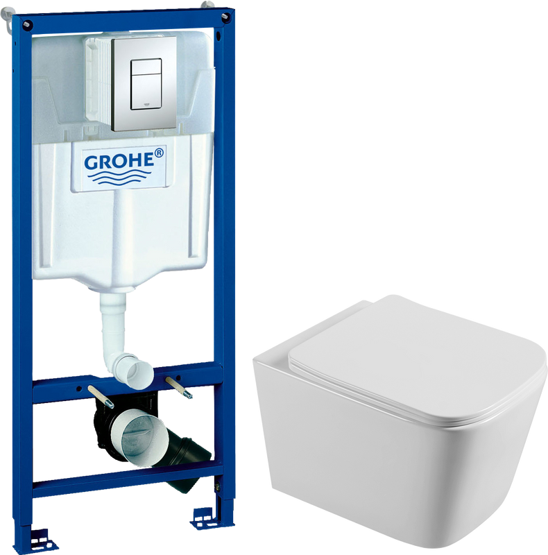 Комплект 2 в 1 Унитаз подвесной Agger AT04100 + Инсталляция с кнопкой Grohe Rapid SL 38772001