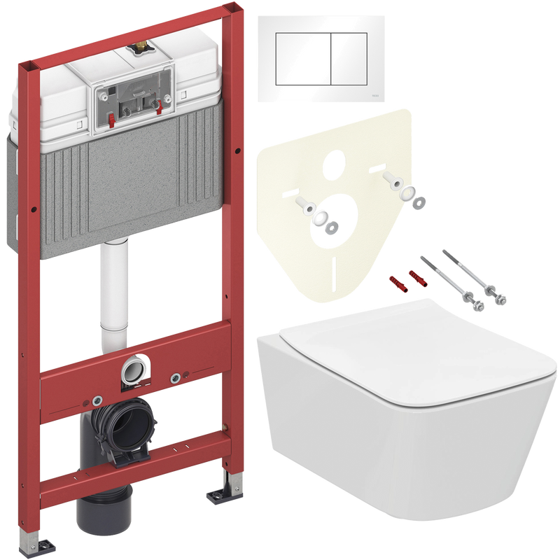 Комплект 3 в 1 Унитаз подвесной Ideal Standard BLEND CUBE T368601 + Крышка BLEND CUBE T521101 с микролифтом + Инсталляция с кнопкой TECE Base 9400413