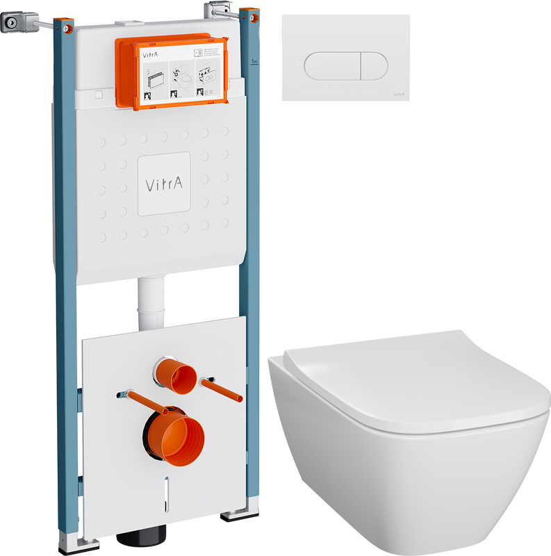 Комплект 3 в 1 Унитаз подвесной Geberit Smyle Square 500.683.01.1 + Инсталляция VitrA V-Fix Core 732-5800-01PV + Кнопка Root Round 740-2200