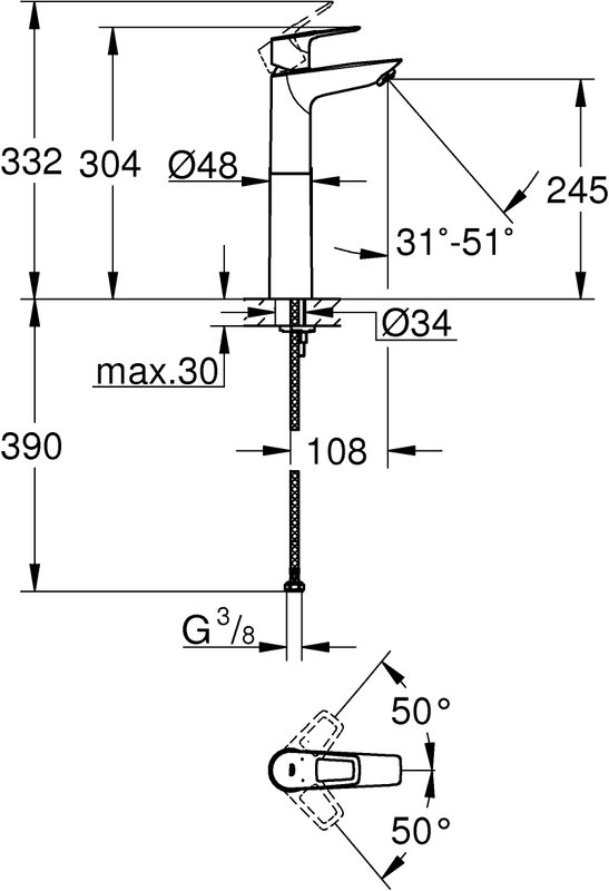 Смеситель для раковины Grohe BauLoop 23764001, хром