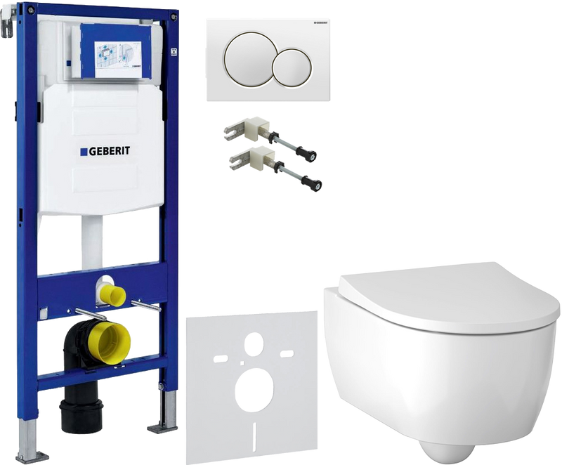 Комплект 5 в 1 Унитаз подвесной Geberit iCon 500.784.01.1 + Крепления Duofix 111.815.00.1 к стене + Звукоизоляция 156.050.00.1 + Инсталляция UP 320 111.300.00.5 + Кнопка Sigma 01 115.770.11.5