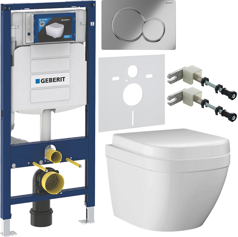 Комплект 6 в 1 Унитаз подвесной Grohe Euro Ceramic 39206000 компактный + Крышка 39331001 + Инсталляция Geberit Duofix UP 320 111.300.00.5 + Кнопка Sigma 01 115.770.21.5 + Крепления 111.815.00.1 к стене + Звукоизоляция 156.050.00.1