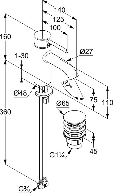 Смеситель для раковины Kludi Bozz 382663976, черный