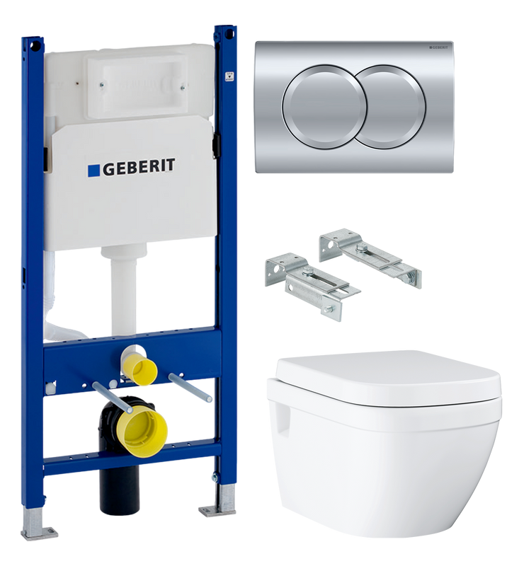 Комплект 2 в 1 Унитаз подвесной Grohe Euro Ceramic 39703000 + Инсталляция с кнопкой Geberit Duofix Delta 458.149.21.1