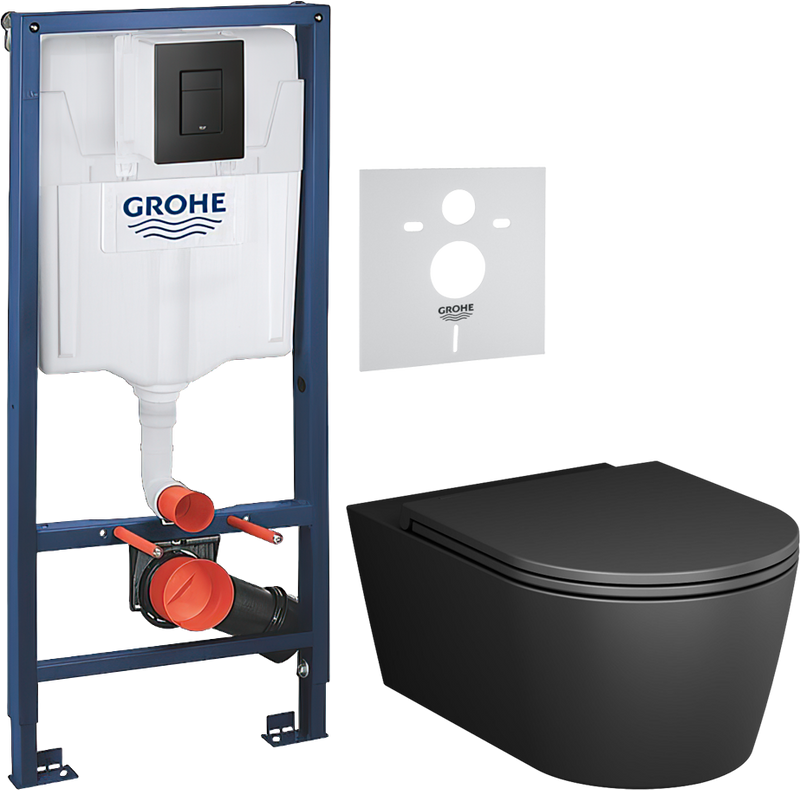 Комплект 3 в 1 Унитаз подвесной AM.PM Func C8F1701MBSC + Звукоизоляция Grohe 37131000 + Инсталляция с кнопкой Solido 38811KF0