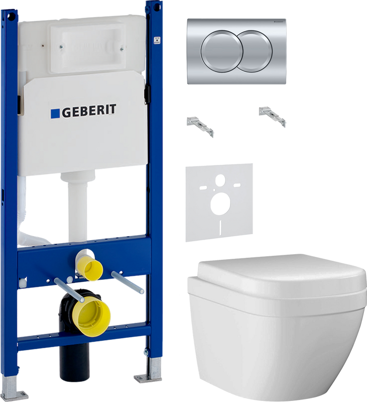 Комплект 4 в 1 Унитаз подвесной Grohe Euro Ceramic 3920600H компактный + Крышка 39331001 + Инсталляция с кнопкой Geberit Duofix Delta 458.149.21.1 + Звукоизоляция 156.050.00.1