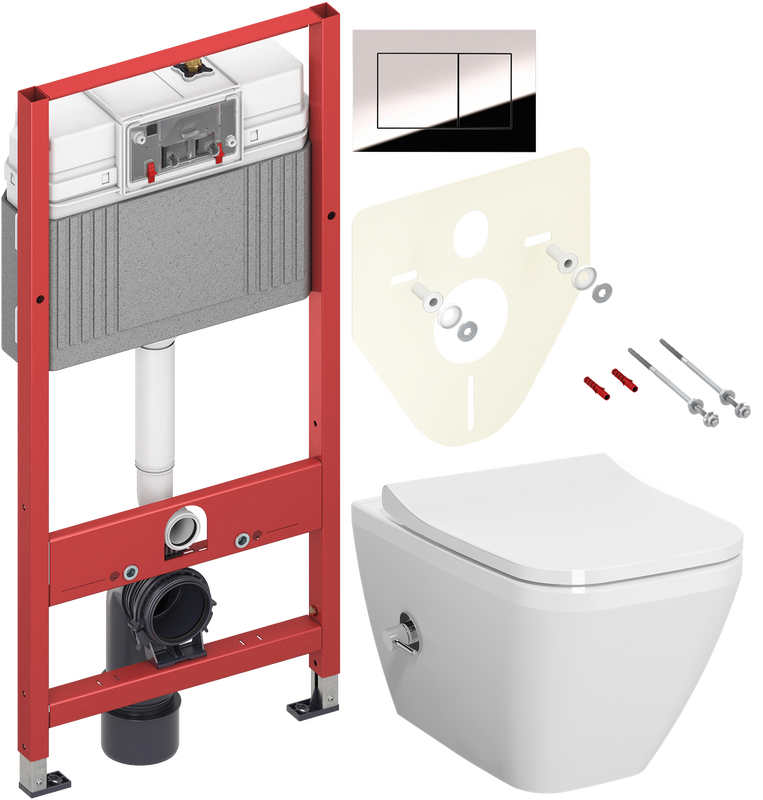 Комплект 3 в 1 Унитаз подвесной VitrA Integra Square 7082B003-7209 с функцией биде + Крышка Integra Square 191-003-009 с микролифтом + Инсталляция с кнопкой TECE Now 9400412