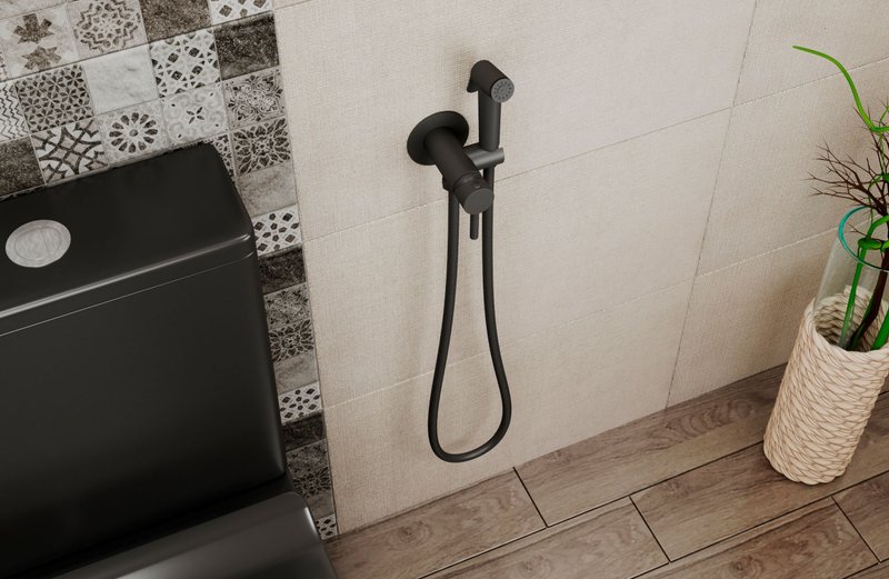Гигиенический душ Bravat D9151BW-ENG, со смесителем, чёрный