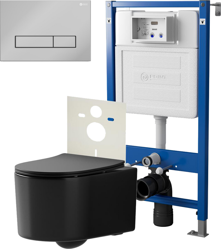 Комплект 3 в 1 Унитаз подвесной Point Веста PN41701BM + Инсталляция PN45120 + Кнопка Меркурий PN44831C