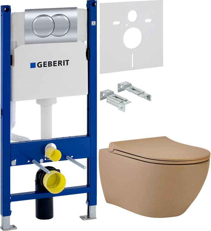 Комплект 3 в 1 Унитаз подвесной beWash Bogen 88303273 латте + Инсталляция с кнопкой Geberit Duofix Delta 458.149.21.1 + Звукоизоляция 156.050.00.1