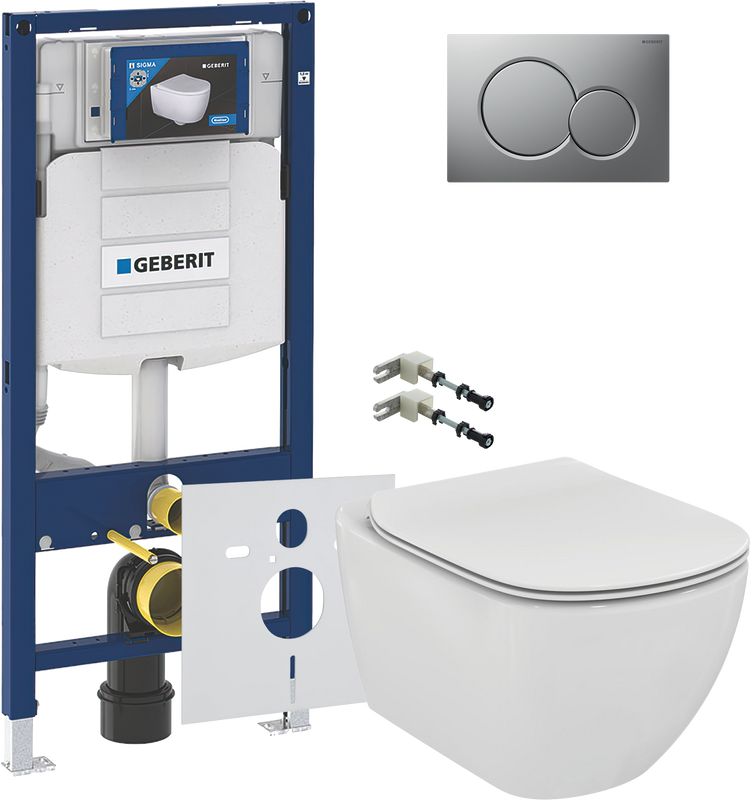 Комплект 5 в 1 Унитаз подвесной Ideal Standard Tesi T354601 + Крепления Geberit Duofix 111.815.00.1 к стене + Звукоизоляция 156.050.00.1 + Инсталляция UP 320 111.300.00.5 + Кнопка Sigma 01 115.770.JQ.5