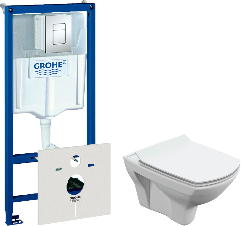 Комплект Унитаз подвесной Cersanit Carina XL Clean On DPL EO slim + Инсталляция Grohe Rapid SL 38772001 3 в 1 с кнопкой смыва + Шумоизоляция 37131000
