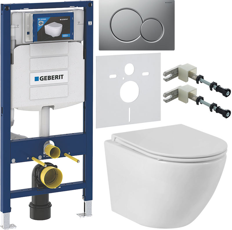 Комплект 6 в 1 Унитаз подвесной BelBagno Sfera-r BB046CHR + Крышка BB870SC с микролифтом + Инсталляция Geberit Duofix UP 320 111.300.00.5 + Кнопка Sigma 01 115.770.JQ.5 + Крепления 111.815.00.1 к стене + Звукоизоляция 156.050.00.1