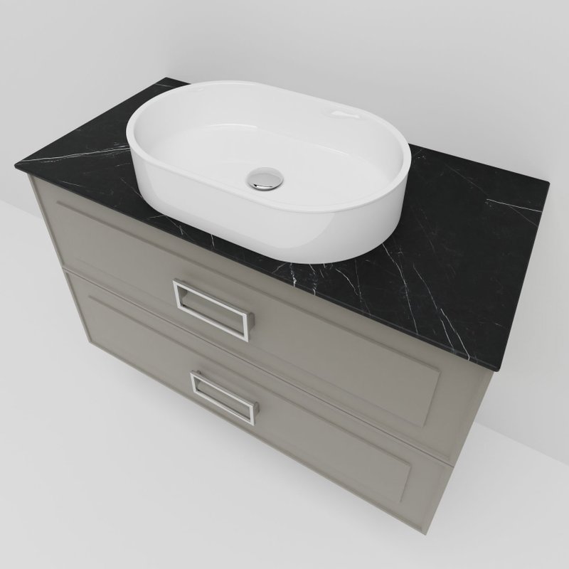 Тумба под раковину со столешницей La Fenice Cubo Twin 80 подвесная, cappuccino, бежевая матовая, столешница черный мрамор, ручки белые