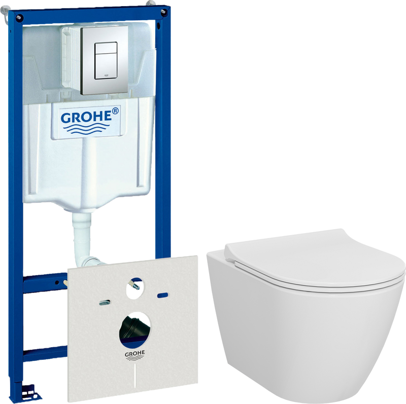 Комплект 3 в 1 Унитаз подвесной VitrA Sanibelle 7551B003-0075 безободковый + Крышка 801-003-019 с микролифтом + Инсталляция с кнопкой Grohe Rapid SL 38775001