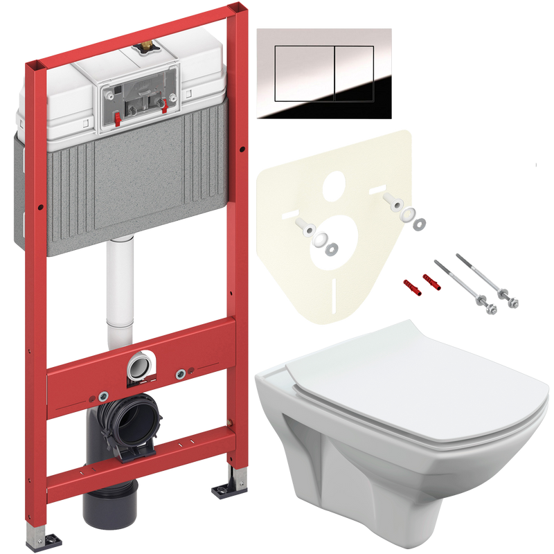 Комплект 2 в 1 Унитаз подвесной Cersanit Carina XL Clean On DPL EO + Инсталляция с кнопкой TECE Now 9400412