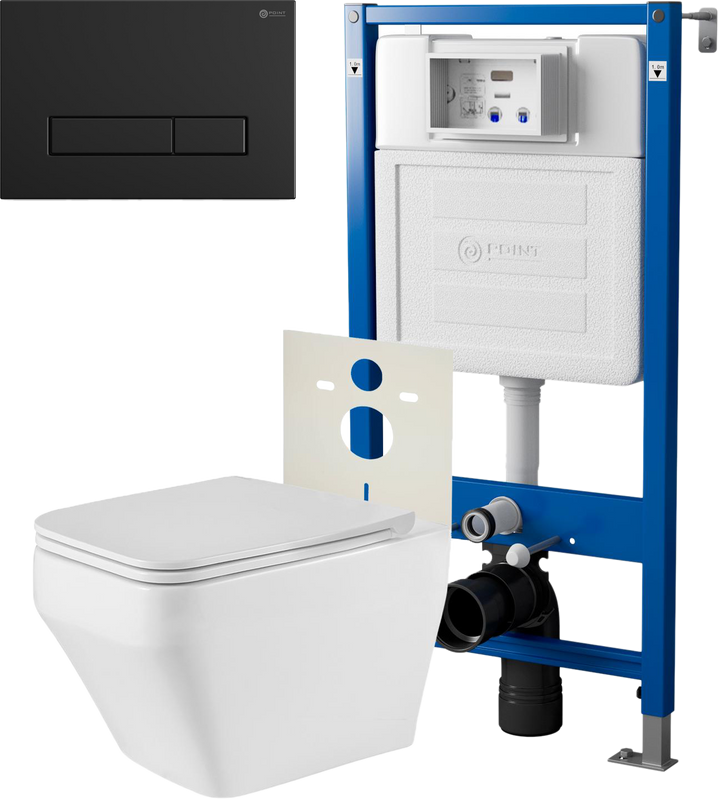 Комплект 3 в 1 Унитаз подвесной Point Аврора PN41101 + Инсталляция PN45120 + Кнопка Меркурий PN44831BM