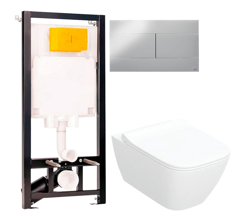 Комплект 2 в 1 Унитаз подвесной Geberit Smyle Square 500.685.01.1 + Инсталляция с кнопкой OLI 80 ECO Sanitarblock mechanic