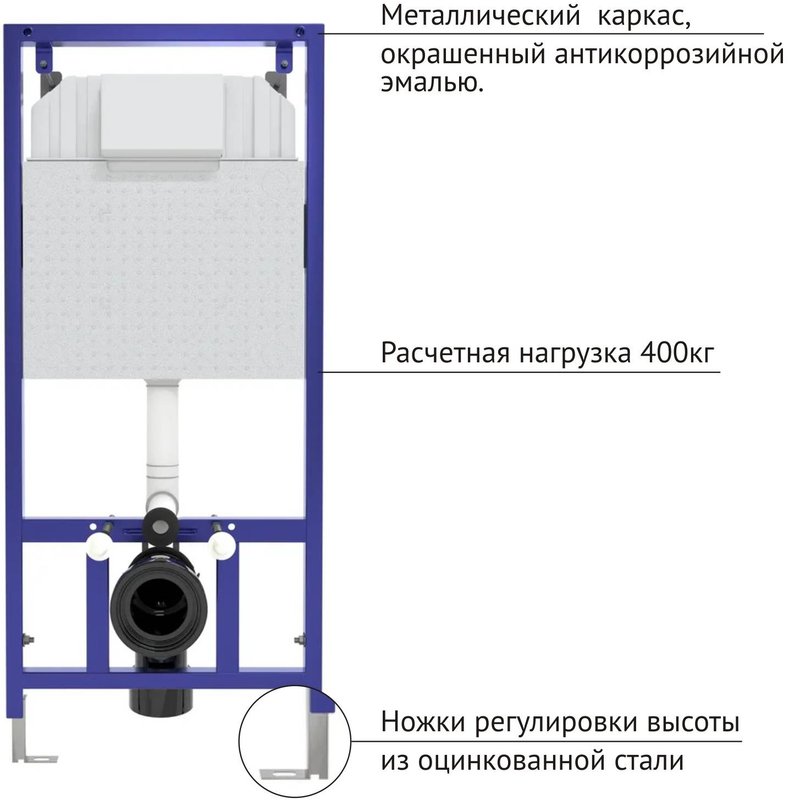 Инсталляция с кнопкой Berges Novum 040214 цвет белый, крепление к полу и стене