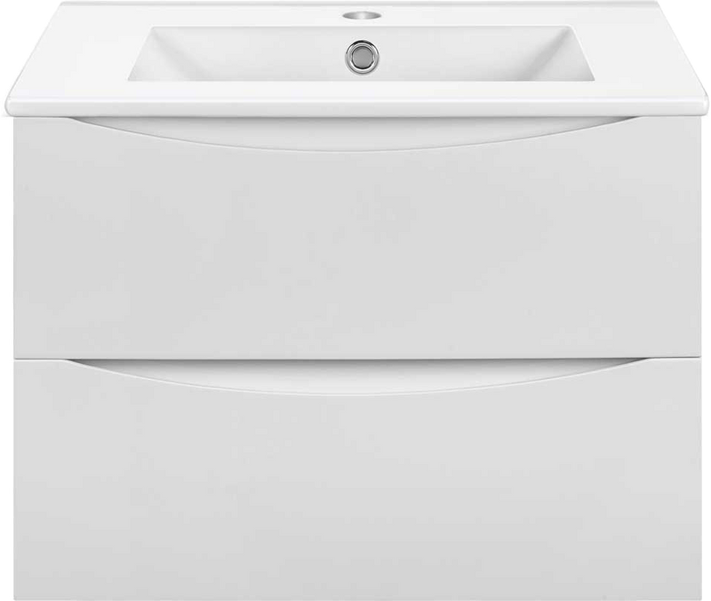 Тумба под раковину без столешницы Vincea Mia Slim 70, подвесная, 2 ящика, белая глянцевая