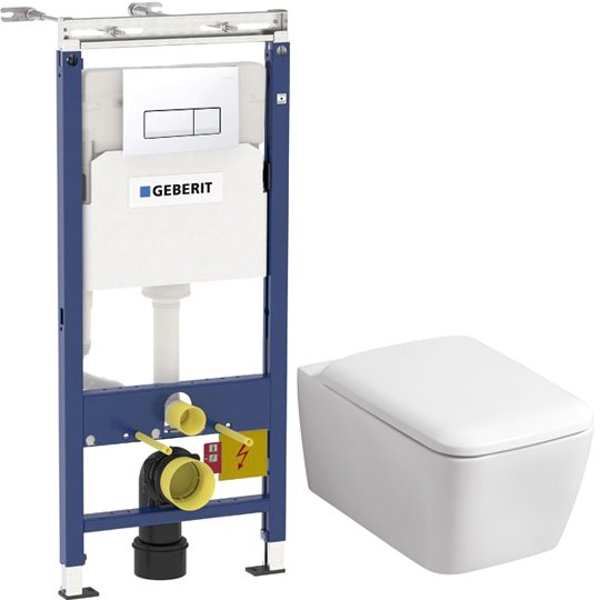 Комплект 3 в 1 Унитаз подвесной Geberit iCon Square + Инсталляция с кнопкой Duofix Платтенбау 458.125.11.1 + Звукоизоляция 156.050.00.1