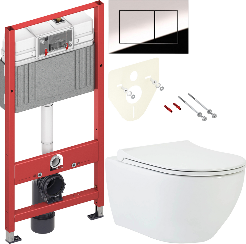 Комплект 2 в 1 Унитаз подвесной beWash Bogen 88303201 глянцевый белый + Инсталляция с кнопкой TECE Now 9400412