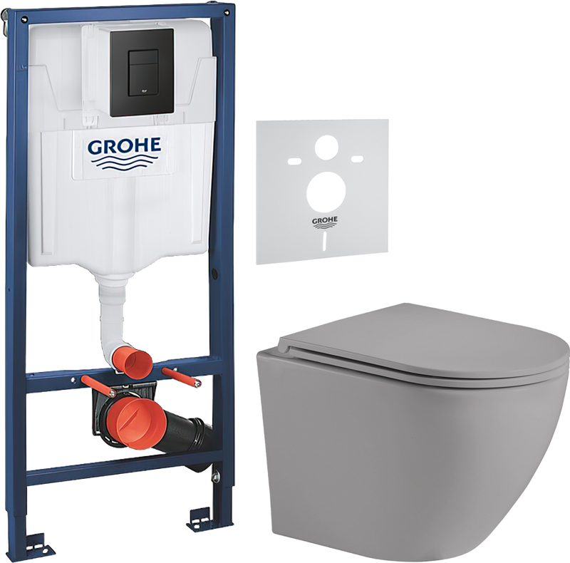 Комплект 3 в 1 Унитаз подвесной Weltwasser WW Merzbach 004MT-GR + Звукоизоляция Grohe 37131000 + Инсталляция с кнопкой Solido 38811KF0