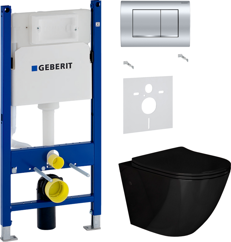 Комплект 3 в 1 Унитаз подвесной Grossman GR-4411 black S + Звукоизоляция Geberit 156.050.00.1 + Инсталляция с кнопкой Duofix Delta 458.163.21.1