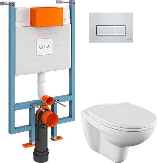 Комплект 3 в 1 Унитаз подвесной Norm Fit 6855B099-1777 + Крышка VitrA Norm 84-003-749 с микролифтом + Инсталляция с кнопкой V-Fix Core 738-5800-01