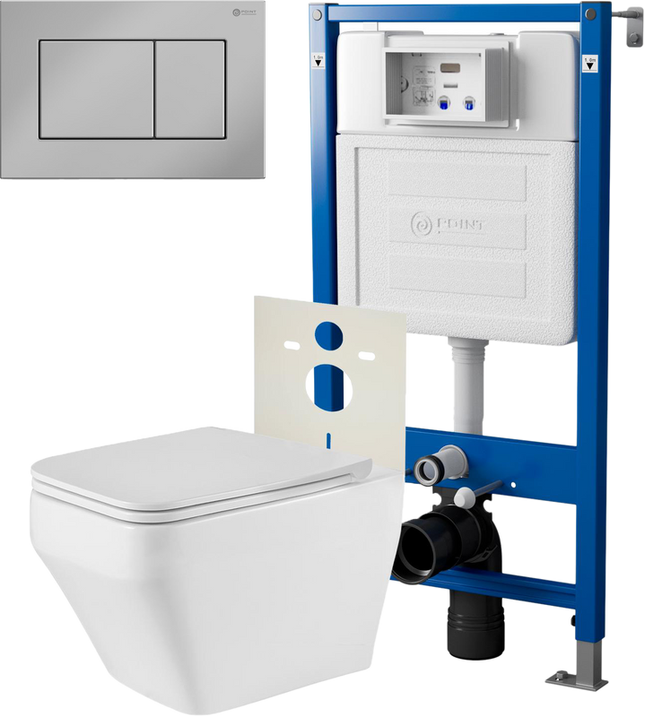 Комплект 3 в 1 Унитаз подвесной Point Аврора PN41101 + Инсталляция PN45120 + Кнопка Ника PN44081C