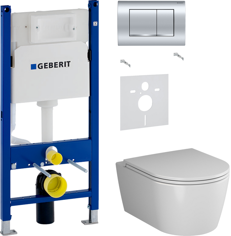 Комплект 3 в 1 Унитаз подвесной AM.PM Func C8F1700SC + Звукоизоляция Geberit 156.050.00.1 + Инсталляция с кнопкой Duofix Delta 458.163.21.1
