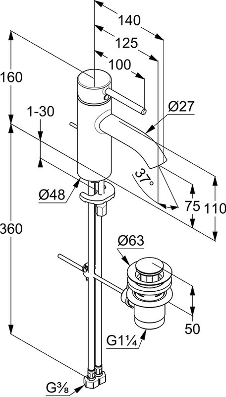 Смеситель для раковины Kludi Bozz 382700576, хром