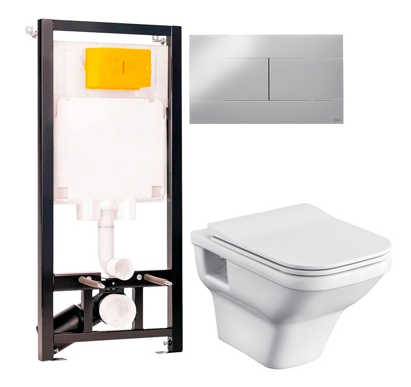 Комплект 2 в 1 Унитаз подвесной Santek Лайн rimless 1WH501574 + Инсталляция с кнопкой OLI 80 ECO Sanitarblock mechanic