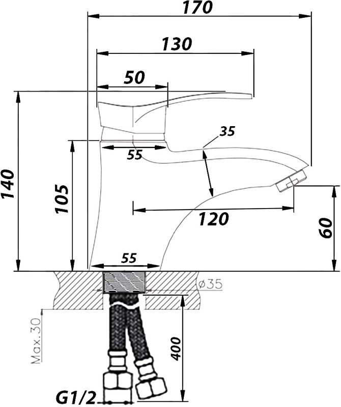 Смеситель для раковины Wisent WP10001-2, хром