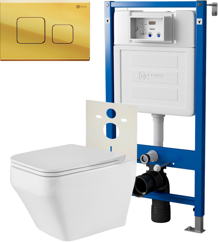 Комплект 3 в 1 Унитаз подвесной Point Аврора PN41101 + Инсталляция PN45120 + Кнопка Афина PN44041G