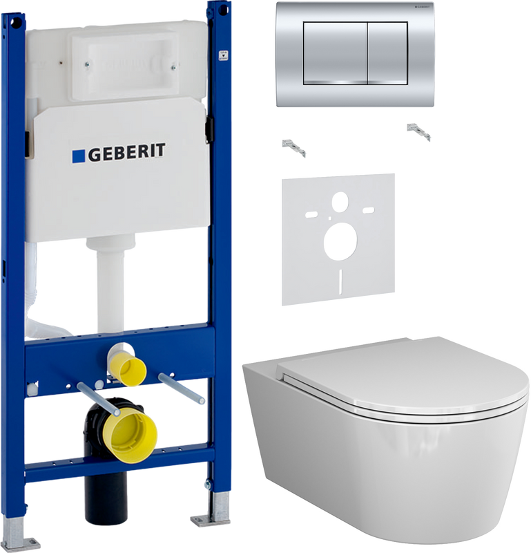 Комплект 3 в 1 Унитаз подвесной AM.PM Func C8F1701SC + Звукоизоляция Geberit 156.050.00.1 + Инсталляция с кнопкой Duofix Delta 458.163.21.1