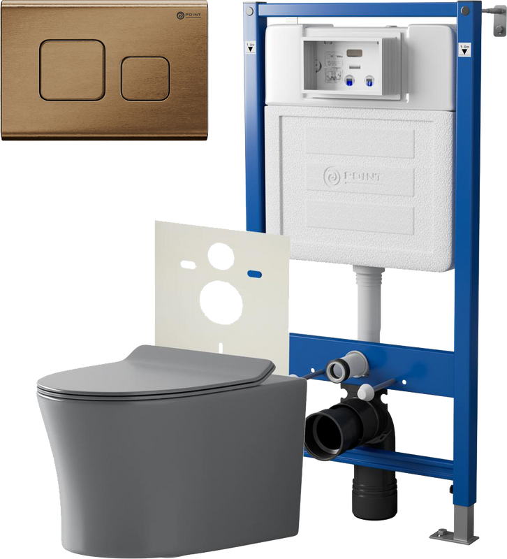 Комплект 3 в 1 Унитаз подвесной Point Вега PN41711GM + Инсталляция PN45120 + Кнопка Афина PN44041BB