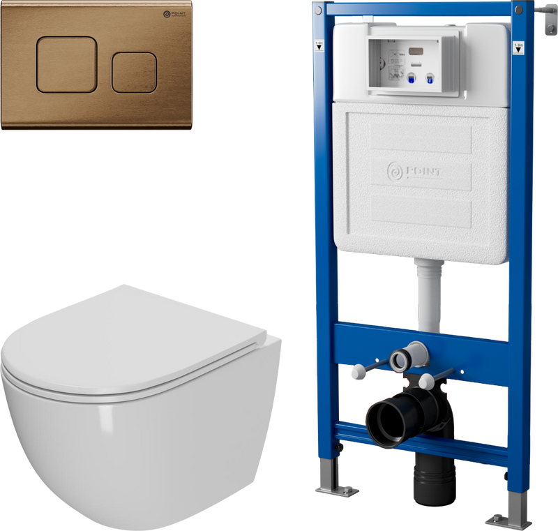 Комплект 3 в 1 Унитаз подвесной Point Афина PN41041 + Инсталляция PN45122 + Кнопка PN44041BB