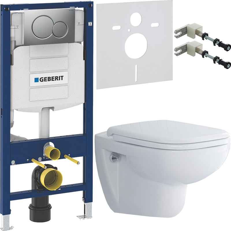 Комплект 5 в 1 Унитаз подвесной Duravit D-code 45700900A1 + Крепления Geberit Duofix 111.815.00.1 к стене + Звукоизоляция 156.050.00.1 + Инсталляция UP 320 111.300.00.5 + Кнопка Sigma 01 115.770.JQ.5