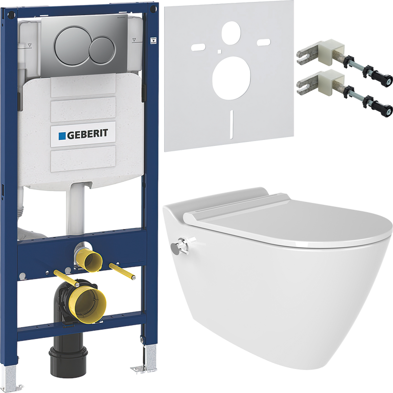 Комплект 5 в 1 Унитаз подвесной Bien Mineral MNKA052N1VE0W5000 + Крепления Geberit Duofix 111.815.00.1 к стене + Звукоизоляция 156.050.00.1 + Инсталляция UP 320 111.300.00.5 + Кнопка Sigma 01 115.770.JQ.5