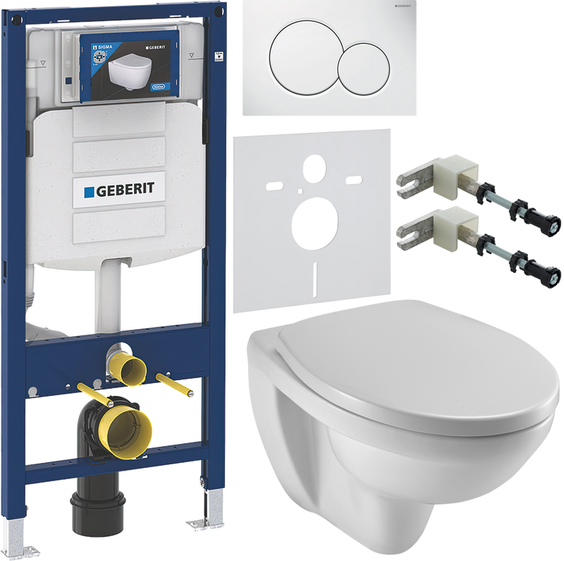 Комплект 6 в 1 Унитаз подвесной Jacob Delafon Patio E4187 + Крышка E4267 + Инсталляция Geberit Duofix UP 320 111.300.00.5 + Кнопка Sigma 01 115.770.11.5 + Крепления 111.815.00.1 к стене + Звукоизоляция 156.050.00.1
