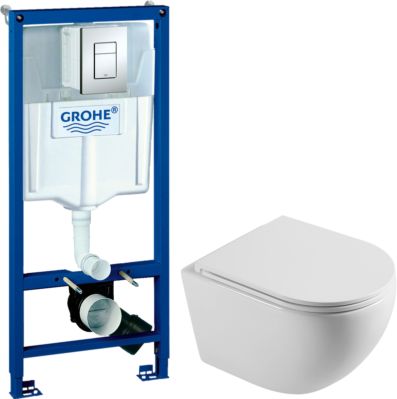 Комплект 2 в 1 Унитаз подвесной Agger AT03100 + Инсталляция с кнопкой Grohe Rapid SL 38772001