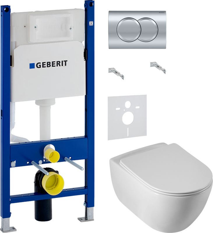 Комплект 4 в 1 Унитаз подвесной Cezares Comfort CZR-191-TH/BS безободковый, с функцией биде + Крышка Stylus CZR-2316-SC с микролифтом + Инсталляция с кнопкой Geberit Duofix Delta 458.149.21.1 + Звукоизоляция 156.050.00.1
