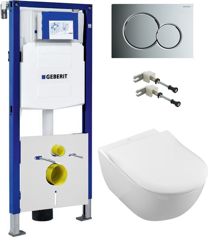 Комплект 5 в 1 Унитаз подвесной Villeroy & Boch Subway 2.0 5614R201 + Крепления Geberit Duofix 111.815.00.1 к стене + Инсталляция UP 320 111.300.00.5 + Кнопка Sigma 01 115.770.21.5 + Звукоизоляция 156.050.00.1