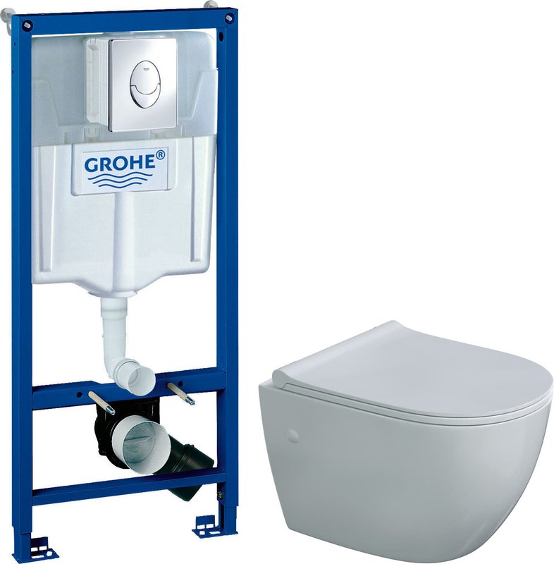 Комплект 2 в 1 Унитаз подвесной Berges Okus 082127 + Инсталляция с кнопкой Grohe Rapid SL 38721001