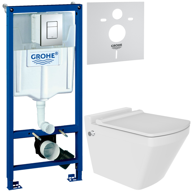 Комплект 3 в 1 Унитаз подвесной Bien Neptun NPKA052N1VE0W5000 + Инсталляция с кнопкой Grohe Rapid SL 38772001 + Звукоизоляция 37131000